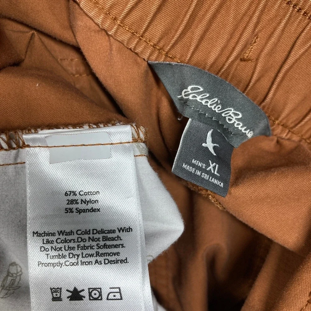 Eddie Bauer Chino Shorts Men XL Rust Orange Drawstring Elastic‎ Waist Stretch